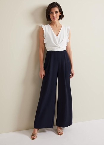 Phase Eight Ayla Ruffle Wrap Jumpsuit Navy/White Australia | XC3124690